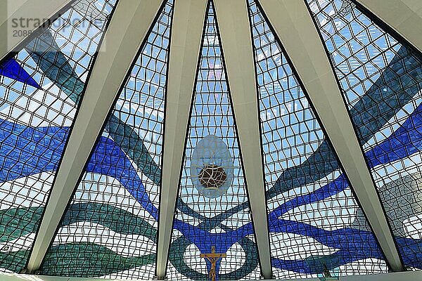 Stained glass ceiling  Roman Cathedral of Brasilia or Metropolitan Cathedral of Our Lady of Aparecida  designed by Oscar Niemeyer  World Heritage Site  Brasilia  Federal district  Brazil  South America