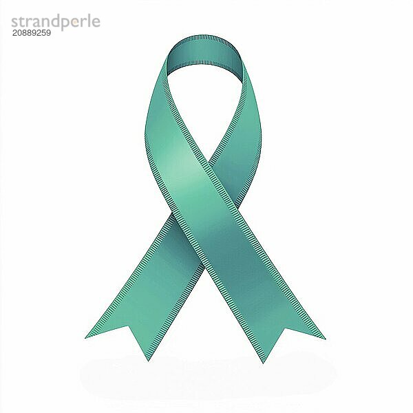 Teal ribbon over a transparent background. Symbol of ovarian cancer  anxiety  and sexual assault awareness. AI generated