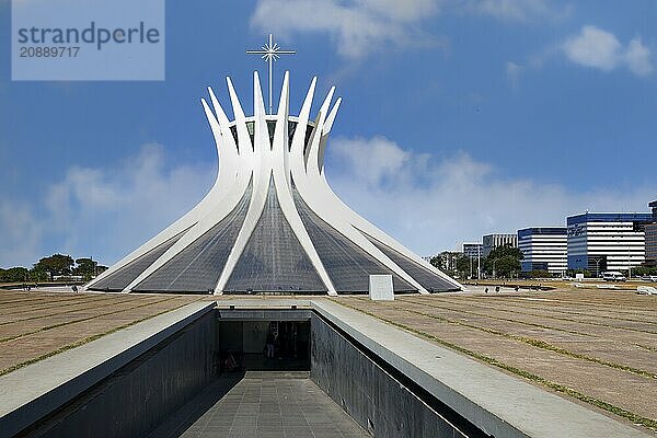 Tunnel entrance to the Roman Cathedral of Brasilia or Metropolitan Cathedral of Our Lady of Aparecida  designed by Oscar Niemeyer  Brasília  World Heritage Site  Brasilia  Federal district  Brazil  South America