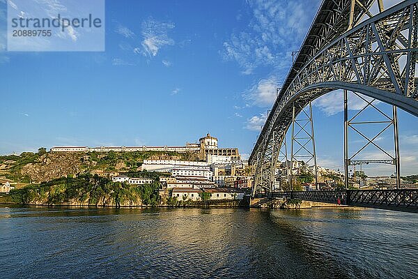 View of Vila Nova de Gaia city with Mosteiro da Serra do Pilar monastery and Dom Luis I bridge over Douro river. Porto  Vila Nova de Gaia  Portugal  Europe