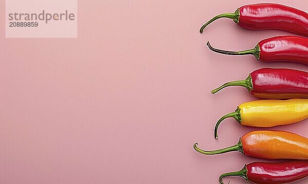 Top view of colorful peppers on a pink background AI generated