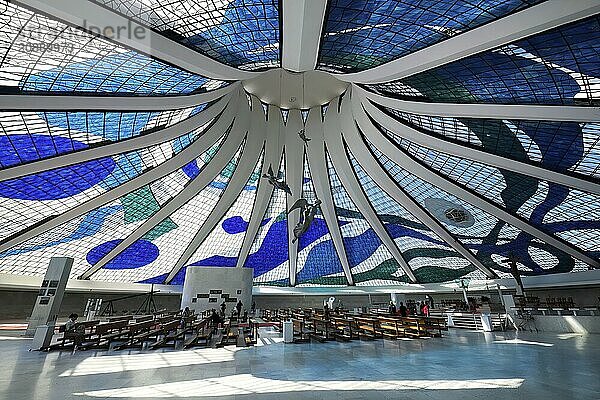 Interior of Roman Cathedral of Brasilia or Metropolitan Cathedral of Our Lady of Aparecida  designed by Oscar Niemeyer  World Heritage Site  Brasilia  Federal district  Brazil  South America