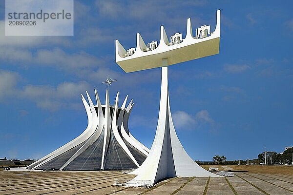 Roman Cathedral of Brasilia or Metropolitan Cathedral and Bell Tower  designed by Oscar Niemeyer  Brasília  World Heritage Site  Brasilia  Federal district  Brazil  South America