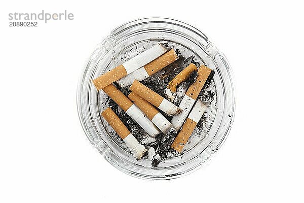 Ashtray full of cigarettes. Isolated on white