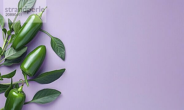 Top view of a jalapeno peppers arranged on a pastel purple background AI generated