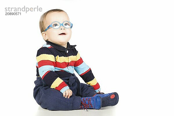 Child with glasses  close-up. Isolated on white