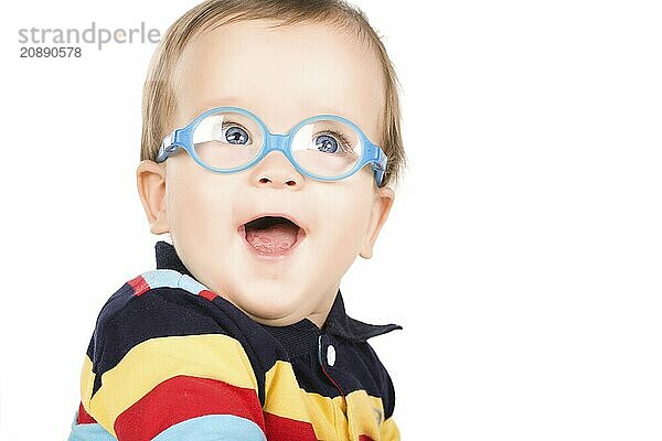 Child with glasses  close-up. Isolated on white