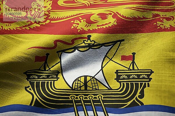 Closeup of Ruffled New Brunswick Flag  New Brunswick Flag Blowing in Wind