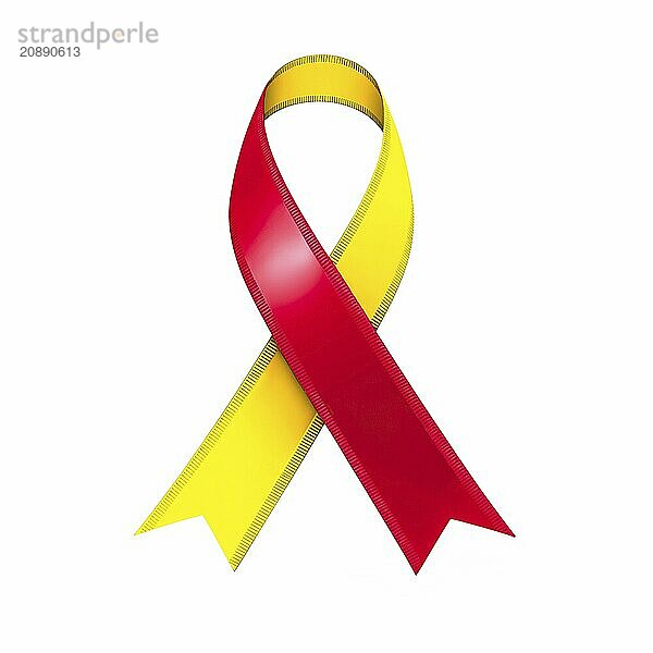 Red and yellow ribbon over a transparent background. Symbol of COVID-19 and cultural diversity awareness. AI generated