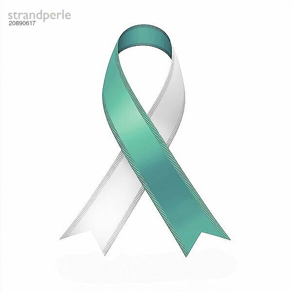 Teal and white ribbon over a transparent background. Symbol of cervical cancer awareness. AI generated