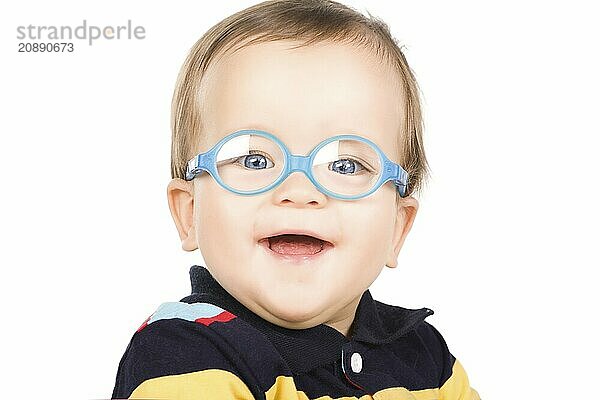 Child with glasses  close-up. Isolated on white