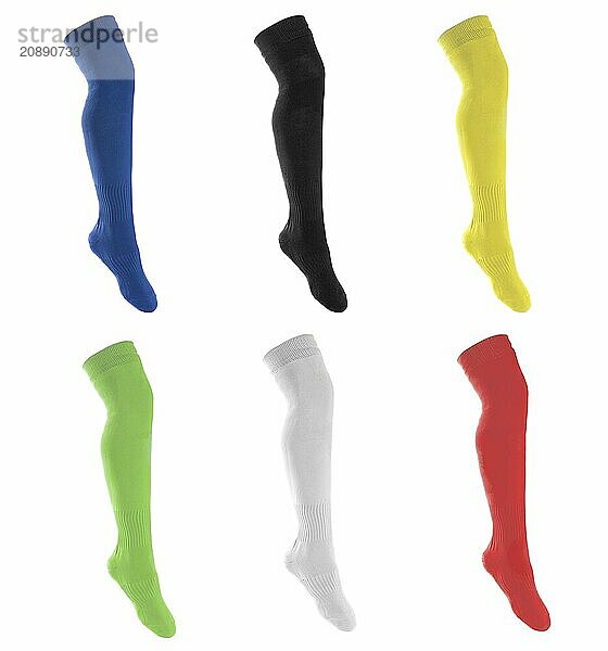 Set colored long socks. Isolated on white