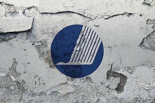 Nordic Council Flag painted on the cracked grunge concrete wall