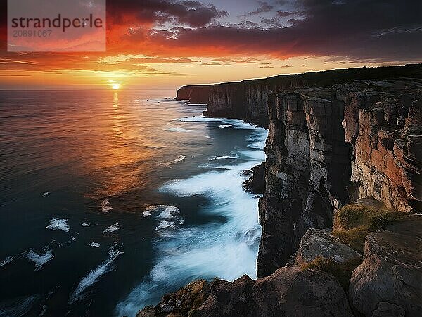 Dramatic view of lush undulating cliffs with breaking ocean waves  AI generated