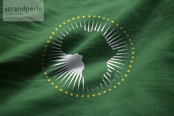 Closeup of Ruffled African Union Flag  African Union Flag Blowing in Wind