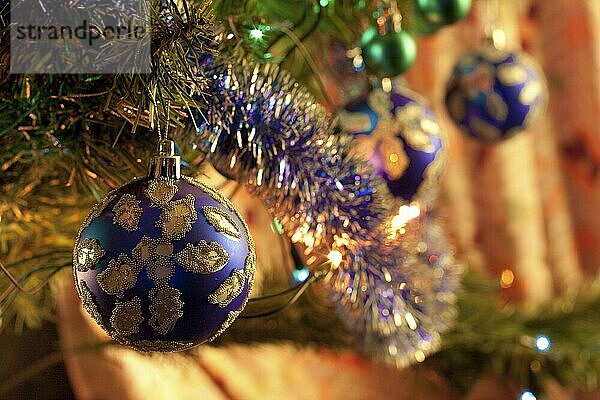 Christmas tree decorations. Close up. Selective focus