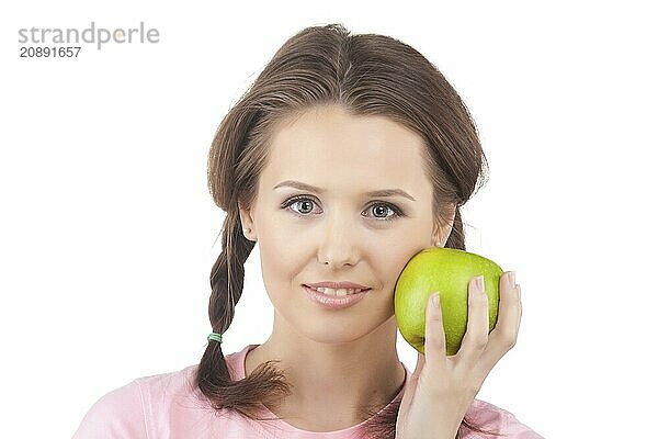 Beautiful health woman with clean purity skin. Isolated on white