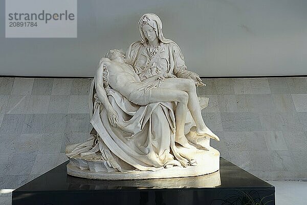 Pieta  The Blessed Virgin Mary statue with the dead body of the Christ  Roman Cathedral of Brasilia or Metropolitan Cathedral of Our Lady of Aparecida  designed by Oscar Niemeyer  World Heritage Site  Brasilia  Federal district  Brazil  South America