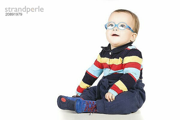 Child with glasses  close-up. Isolated on white