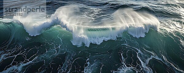 Aerial view of an cresting ocean wave unfolding its violent beauty  AI generated