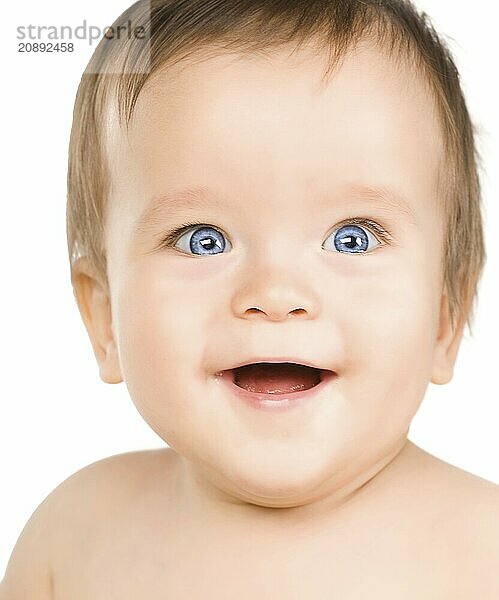 The blue-eyed baby  close-up. Isolated on white