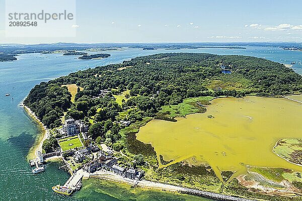 Brownsea Castle on Brownsea Island from a drone  Poole  Dorset  England  United Kingdom  Europe