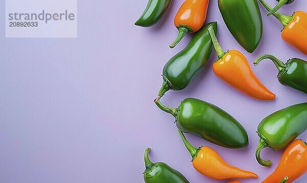 Top view of colorful peppers on a purple background AI generated