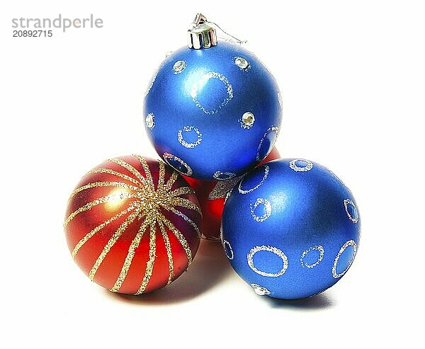 Christmas red and blue toys  Isolated on white