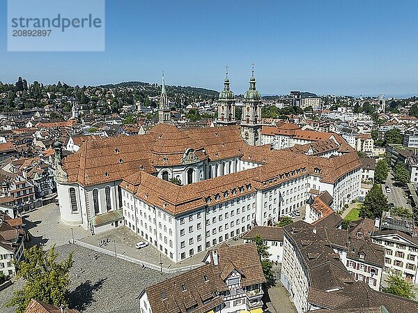 The historic old town of St. Gallen with the monastery quarter and the cathedral  collegiate church of St. Gallus and Otmar  UNESCO World Heritage Site  aerial view  Canton of St. Gallen  Switzerland  Europe