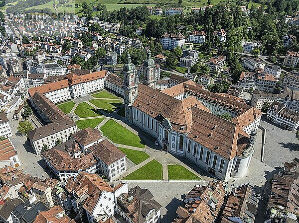 The historic old town of St. Gallen with the monastery quarter and the cathedral  collegiate church of St. Gallus and Otmar  UNESCO World Heritage Site  aerial view  Canton of St. Gallen  Switzerland  Europe