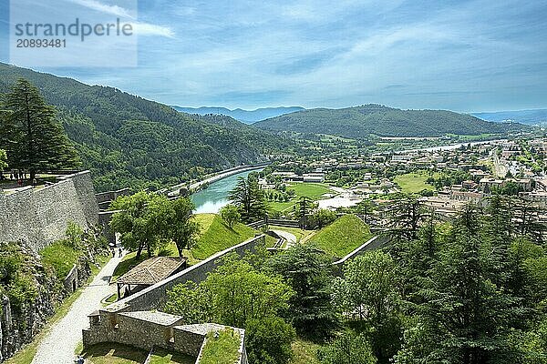 Sisteron. View of the city and the Durance river from the Citadel  Alpes-de-Haute-Provence. Provence-Alpes-Côte d'Azur. France