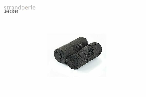 Natural wood charcoal isolated on white background. Pile of coal isolated on white background