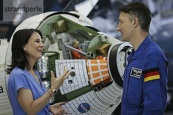 Annalena Bärbock (Alliance 90/The Greens)  Federal Foreign Minister  and Matthias Maurer  German astronaut  pictured during a visit to the European Astronaut Centre of the European Space Agency (ESA) during the Foreign Ministers trip to Germany in Troisdorf  30.07.2024