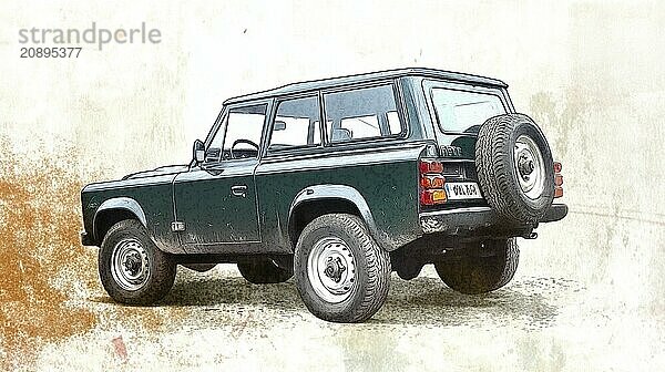 Retro off-road green SUV with spare tire  highlighting its classic and rugged design on a textured background  AI generated