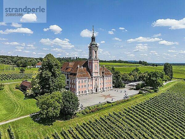 Aerial view of the pilgrimage church Birnau  Uhldingen-Mühlhofen  Lake Constance district  Baden-Württemberg  Germany  Europe