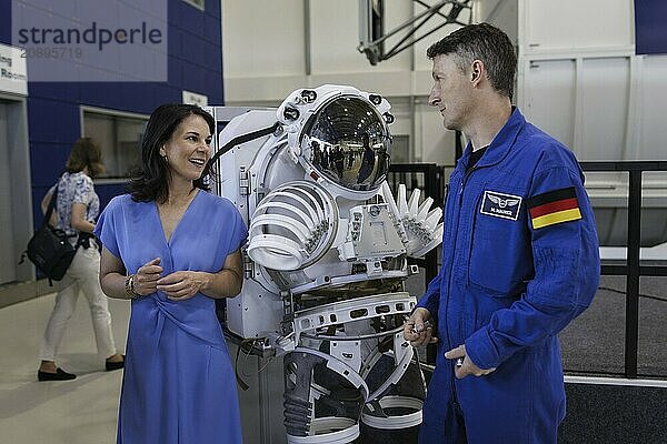 Annalena Bärbock (Alliance 90/The Greens)  Federal Foreign Minister  and Matthias Maurer  German astronaut  pictured during a visit to the European Astronaut Centre of the European Space Agency (ESA) during the Foreign Ministers trip to Germany in Troisdorf  30.07.2024