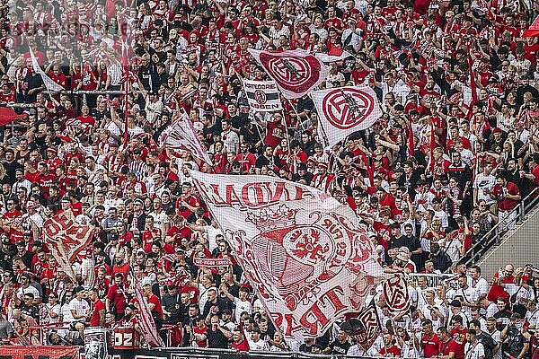 The football stadium of Rot-Weiß Essen  3rd league  stadium at the Hafenstraße  grandstand of the WAZ-Westkurve  called Alte West  home of the RWE fans  Ultras  the grandstand holds over 6600 visitors  Essen  North Rhine-Westphalia  Germany  Europe