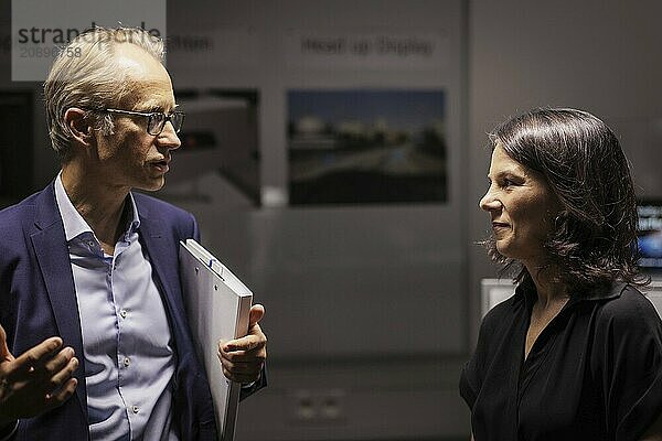 Bernhard Ohnesorge  Managing Director of Carl Zeiss Jena GmbH  and Annalena Bärbock (Alliance 90/The Greens)  Federal Foreign Minister  taken during a visit to the Carl Zeiss Group during the Foreign Ministers trip to Germany in Jena  31 July 2024