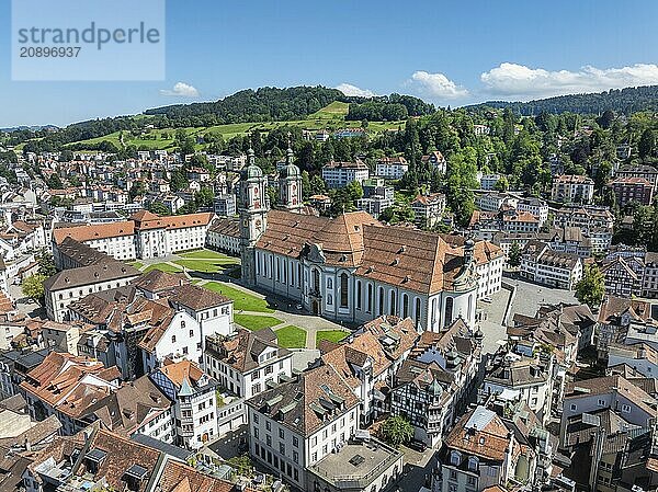 The historic old town of St. Gallen with the monastery quarter and the cathedral  collegiate church of St. Gallus and Otmar  UNESCO World Heritage Site  aerial view  Canton of St. Gallen  Switzerland  Europe