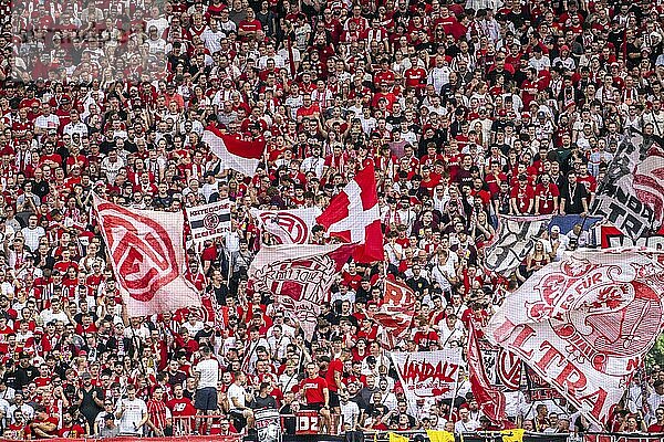 The football stadium of Rot-Weiß Essen  3rd league  stadium at the Hafenstraße  grandstand of the WAZ-Westkurve  called Alte West  home of the RWE fans  Ultras  the grandstand holds over 6600 visitors  Essen  North Rhine-Westphalia  Germany  Europe