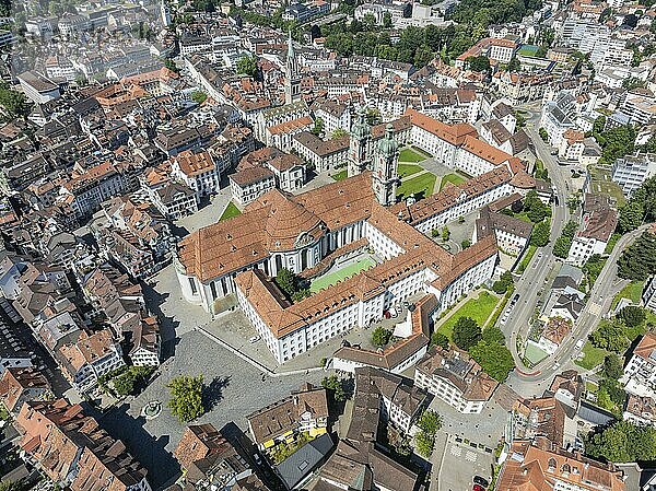 The historic old town of St. Gallen with the monastery quarter and the cathedral  collegiate church of St. Gallus and Otmar  UNESCO World Heritage Site  aerial view  Canton of St. Gallen  Switzerland  Europe