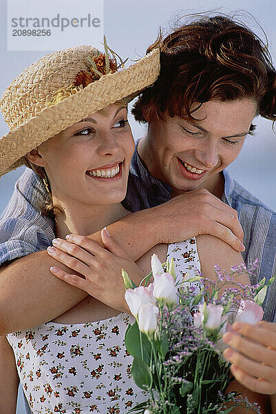 Young couple close up outdoors