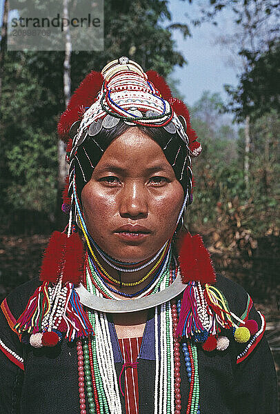 Thailand. Portrait of Akha hill tribe woman.