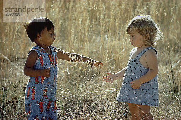 Australia. Children. Little boy & girl outdoors.