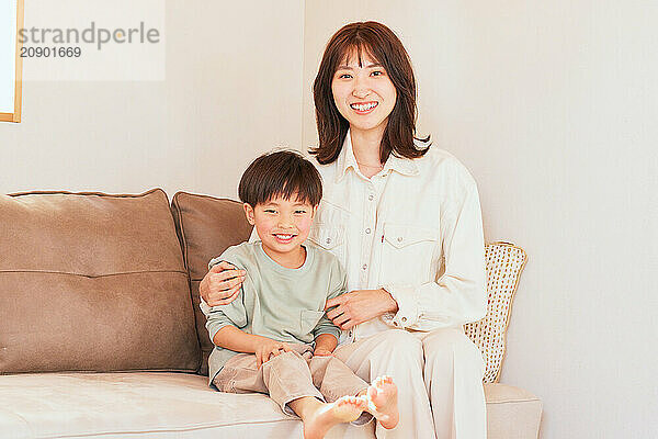 Japanese family on the sofa