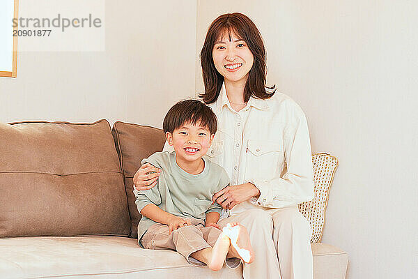 Japanese family on the sofa