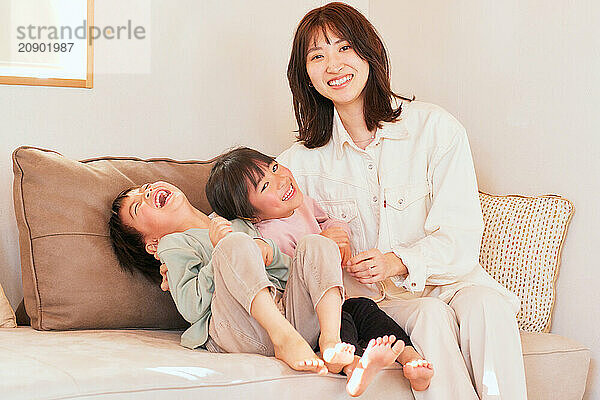 Japanese family on the sofa