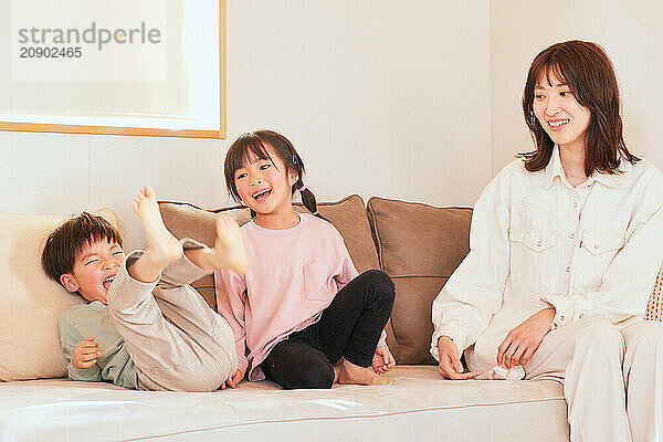 Japanese family on the sofa