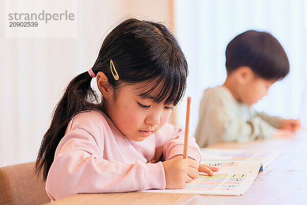 Japanese kids studying at home