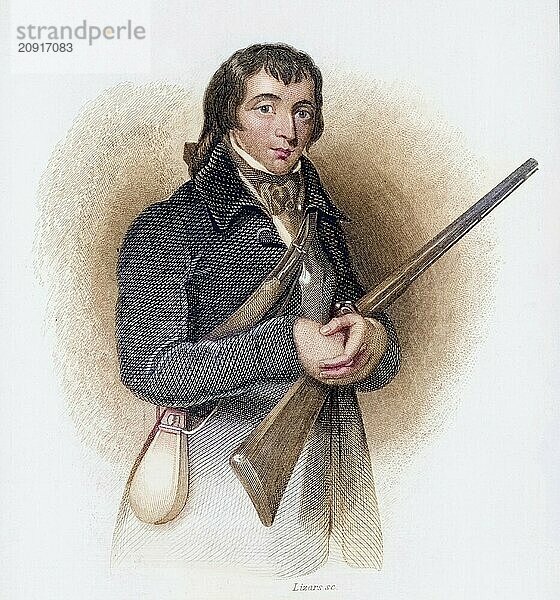 Alexander Wilson (1766-1813)  Lehrer und Ornithologe. Geboren in Paisley  Schottland  wanderte er 1794 nach Amerika aus und wurde 1804 amerikanischer Staatsbürger. Viele halten ihn für den Vater der amerikanischen Ornithologie. Zum Zeitpunkt seines Todes waren sieben der geplanten neun Bände seiner American Ornithology (1808-1814) veröffentlicht worden. Die letzten beiden Bände wurden von seinem Freund George Ord fertiggestellt. Aus The Naturalist's Library  herausgegeben von William Jardine (Edinburgh und London 1839-1854) . Kupferstich.  Historisch  digital restaurierte Reproduktion von einer Vorlage aus dem 19. Jahrhundert  Record date not stated